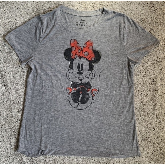 Disney Women's XL Minnie Mouse Graphic Gray Grey Tee T-shirt Cartoon‎ - Picture 1 of 4